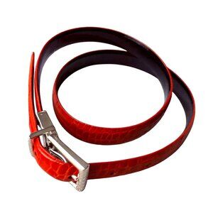 Lauren Ralph Lauren Croc-Embossed Genuine Leather Belt Women's Elegant Orange